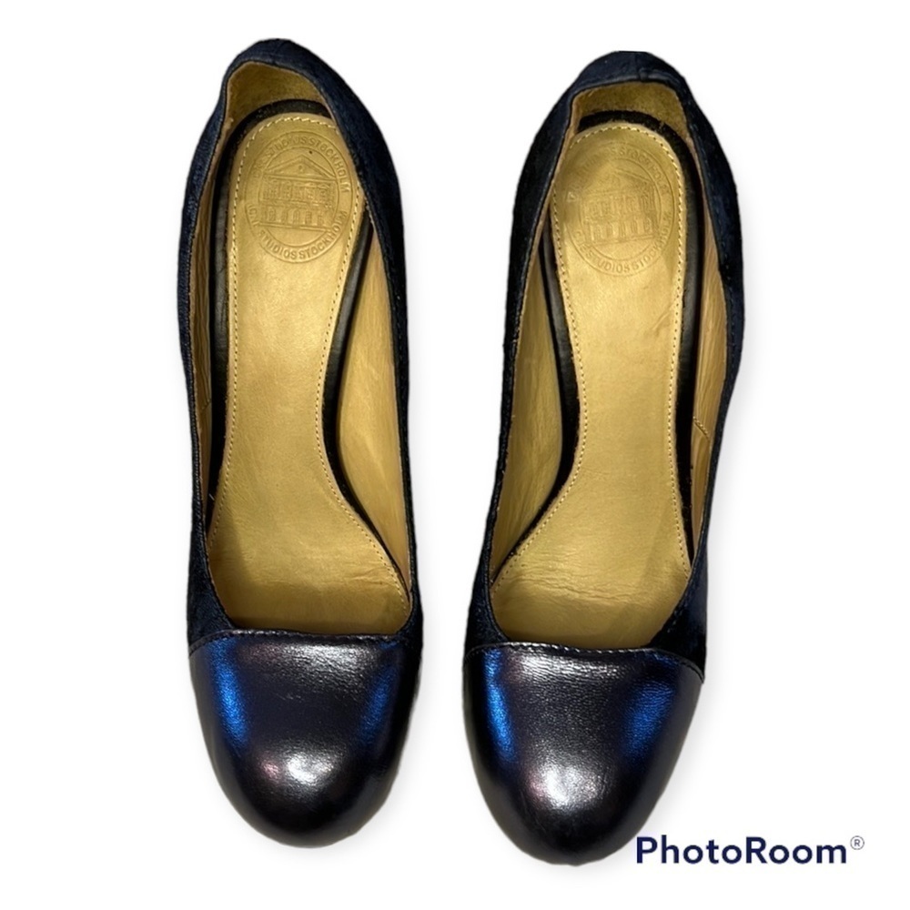 Acne Studios Leather & Textured Suede Midnight Blue and Pewter Blue Size 9/40 - Picture 3 of 9